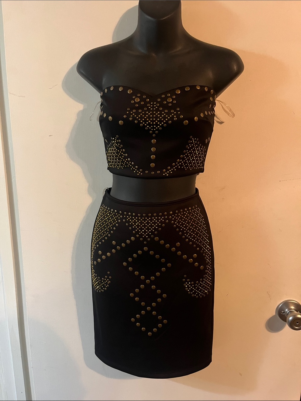 Black Studded High-Waist dress Skirt - Black